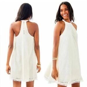 {LILLY PULITZER} Leaf Fern Fringe Velvet Halter Swing Dress